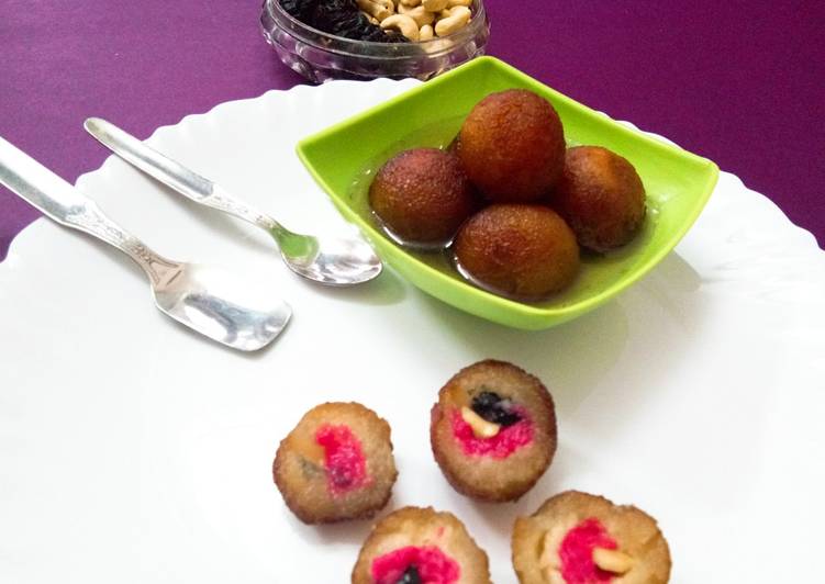 Strawberry jam nuts stuffed gulab jamun