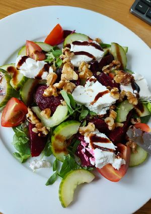 A picture of Goat's Cheese, Beetroot and Walnut Salad.