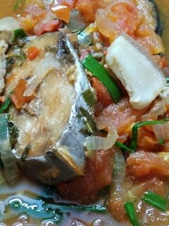 Hình của món Cá thu một nắng sốt cà với thịt ba rọi.