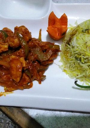 A picture of #Chicken jelfrezzi#egg fried rice.