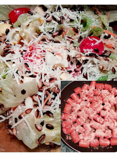 Parmezános virsli vegyes salátával recept fotója