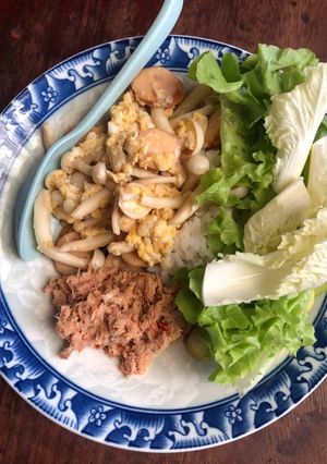 รูปของ ไข่ผัดเห็ดและไส้กรอกอกไก่ผัดน้ำ+น้ำพริกทูน่า(คลีน)