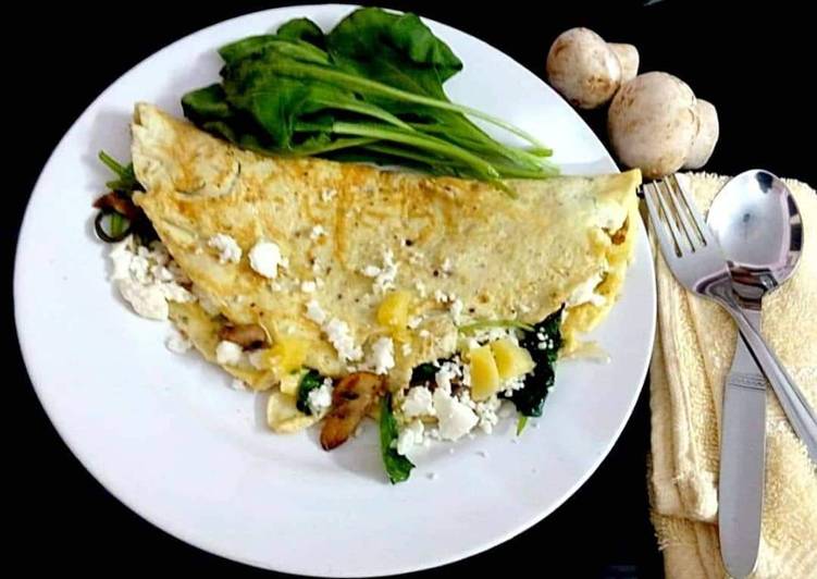 Simple Way to Make Super Quick Homemade Greek Omelette with spinach and cheese