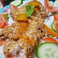 A picture of Oat coated fish.