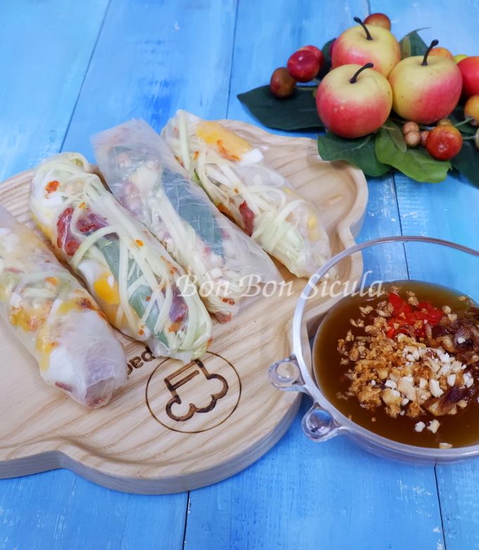 Hình của món Bánh Tráng Cuốn Chấm Mắm Me.