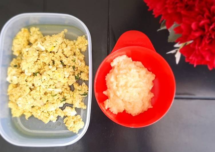 Mpsi 9mo: Soto ayam telur + nasi keju mentega