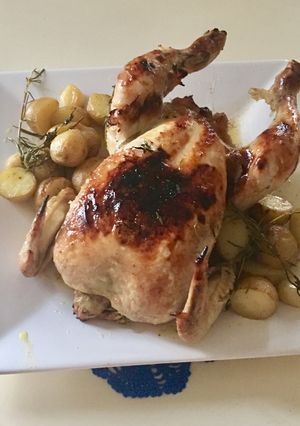 A picture of Whole Baked Chicken*very easy* with Baked Baby Potatoes.