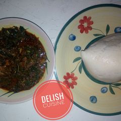 Vegetable soup and semovita A picture of Vegetable soup and semovita.