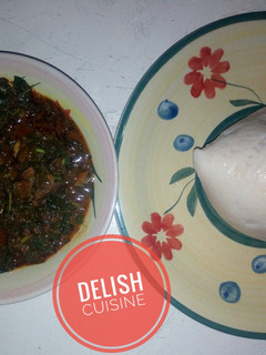 A picture of Vegetable soup and semovita.
