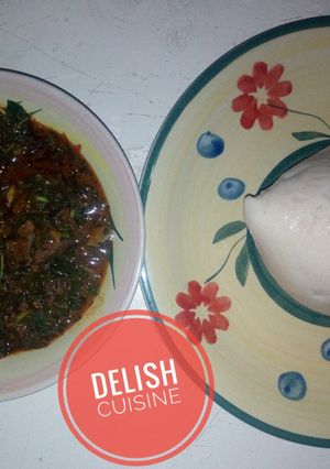 A picture of Vegetable soup and semovita.