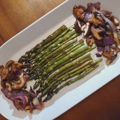 Oven-Roasted Asparagus & Shiitake Mushrooms A picture of Oven-Roasted Asparagus & Shiitake Mushrooms.