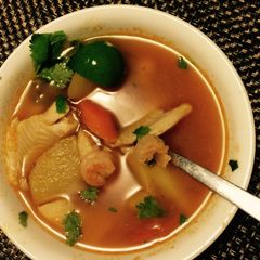 A picture of Caldo de Pescado con Camarón (Seafood Soup).