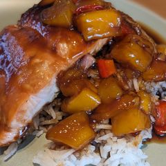 A picture of Mango honey glazed salmon.