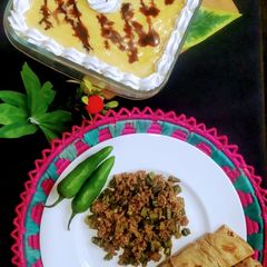 A picture of Bhindi qeema with chapati and coffee lufay😍😍😍.