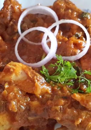 A picture of Bengali style Dry Chicken Curry/ Kosha Murgir Mangsho.