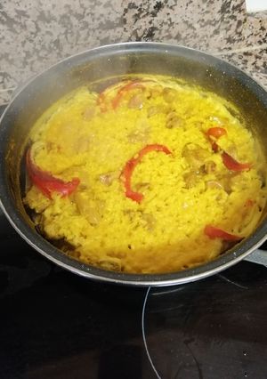 Una foto de Arroz con solomillo de pavo