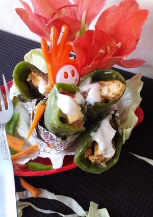 A picture of Paneer cheese spring roll with mayonnaise.