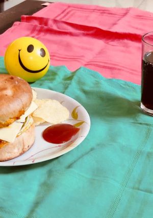 A picture of Aloo Muttor Tikki Burger.