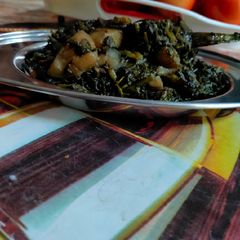 Palak aloo baigun wala A picture of Palak aloo baigun wala.