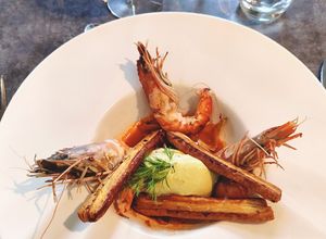 Une photo de Bavaroise d’avocat, crevettes au fenouil et allumettes croustillantes aux 5 épices