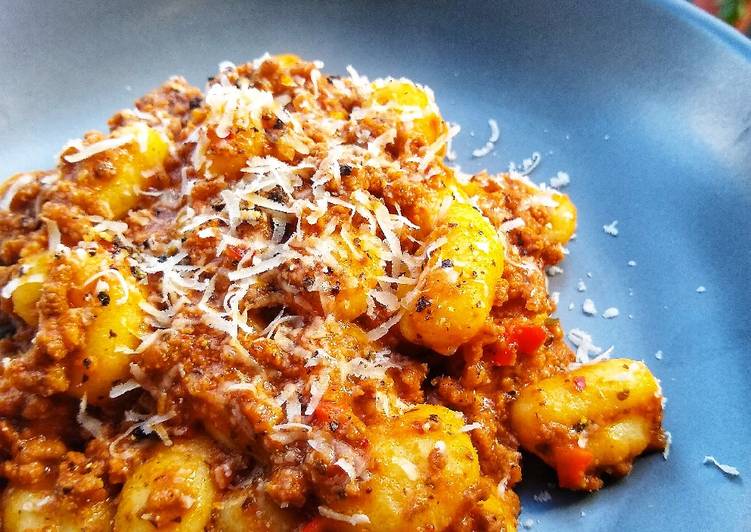 Recipe of Homemade Gnocchi In A Chilli &amp; Tomato Meat Sauce