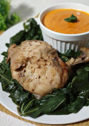 Foto resep Ayam Pop Lengkap Sambal dan Daun Singkong Rebus