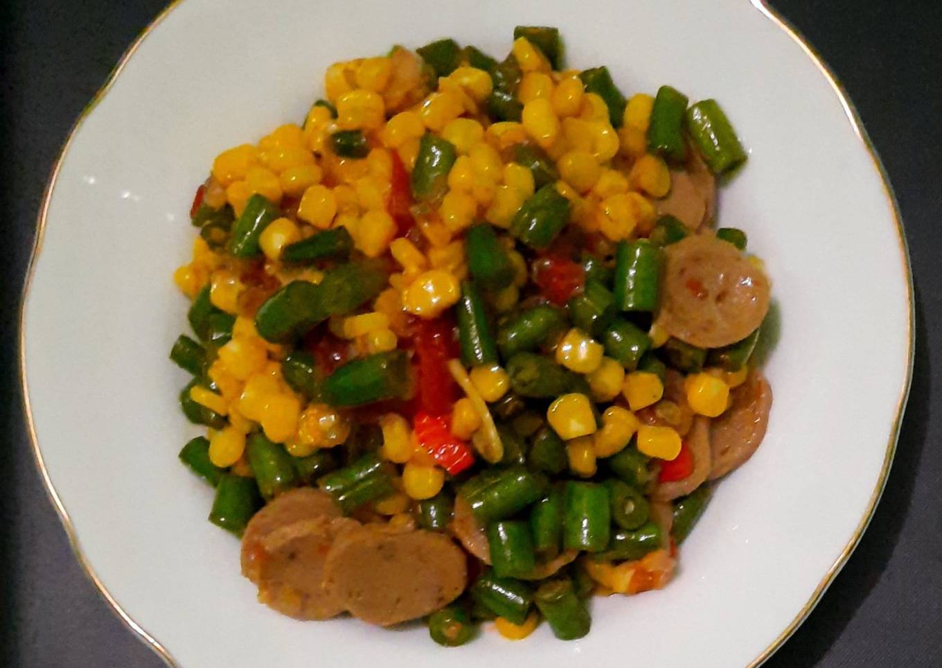 Tumis buncis, jagung, bakso