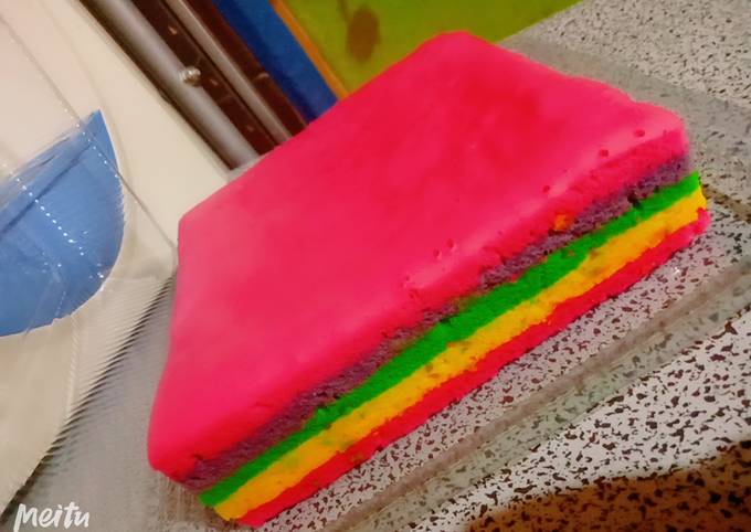 Rainbow cake kukus mudah