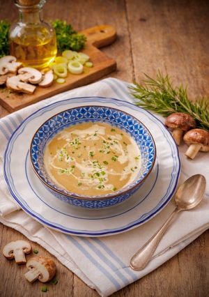 Una foto de Crema de champiñones y puerros