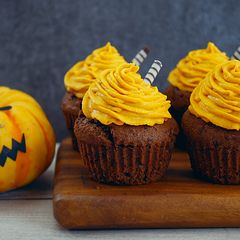 A picture of Chocolate Muffins, Squash Cream Topping.