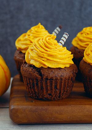 A picture of Chocolate Muffins, Squash Cream Topping.