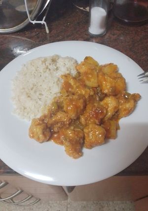 Foto principal de Palomitas de pollo agridulce a mi manera con arroz blanco