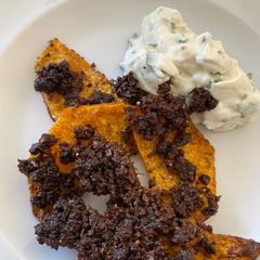 Crusted Butternut with yogurt dip A picture of Crusted Butternut with yogurt dip.