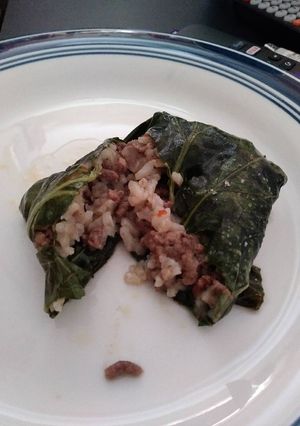 A picture of Dirty rice collard rollups.