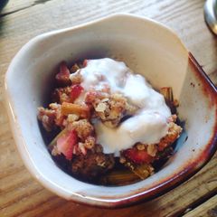 A picture of Strawberry Rhubarb Crumble with Oats.