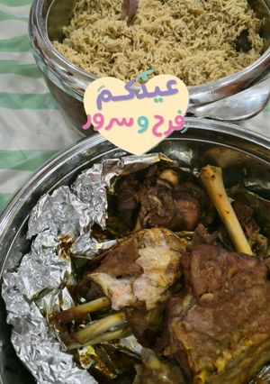 صورة لوصفة طريقة عمل رز ولحم غدا العيد شي فاخر من الآخر👏