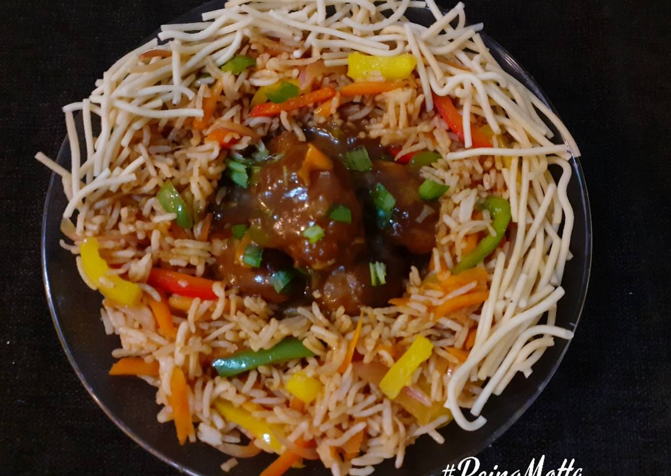 Bell Pepper Fried Rice With Aloo Manchurian