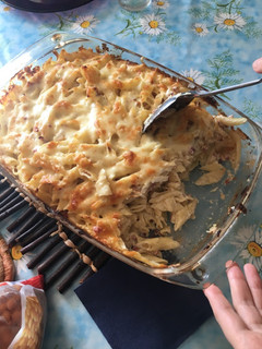 Sült sajtos tészta baconnel recept fotója