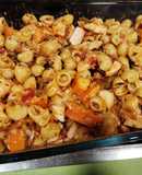 Ensalada de pasta con gambas y pavo