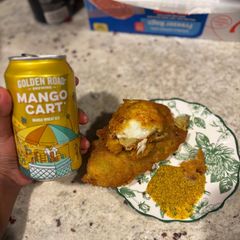 A picture of Bengali Style Fish Fry and British Fried fish Fusion with Mango Beer batter.