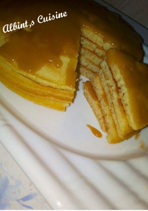 A picture of Butter Milk pancake with caramel sauce.