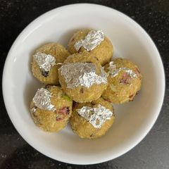 A picture of Sorghum { Jowar } Flour & Besan Ladoo { Gluten-free }.