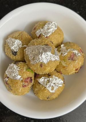 A picture of Sorghum { Jowar } Flour & Besan Ladoo { Gluten-free }.