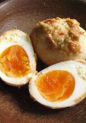 A picture of Miso Marinated Eggs.