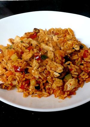 A picture of My Mediterranean chicken & Rice 🥰#Mainmeal#Lunch.