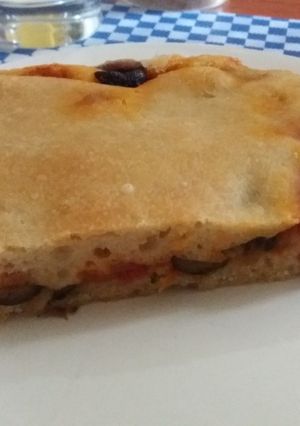 A picture of Focaccia with Leeks and Tomatoes.