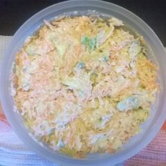 A picture of Shredded carrots cabbage with plain yoghurt.