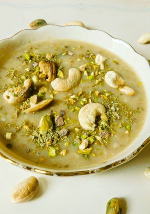 A picture of Chiru paruppu paal payasam (Moong dal coconut milk payasam).