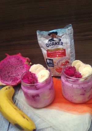 Foto resep Pinky Overnight Oats (Dragon Fruit & Banana)