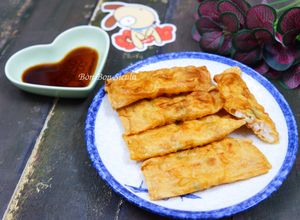 Hình của món Tàu hũ ky cuộn Tôm chiên giòn.